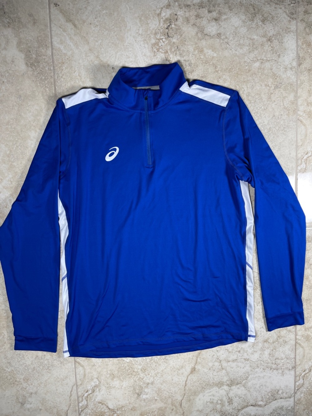 ASICS Royal Blue Long-Sleeve Quarter-Zip Training Pullover with White Accents